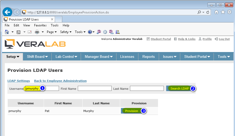Provision LDAP Users search by username returning one LDAP user with a Provision button