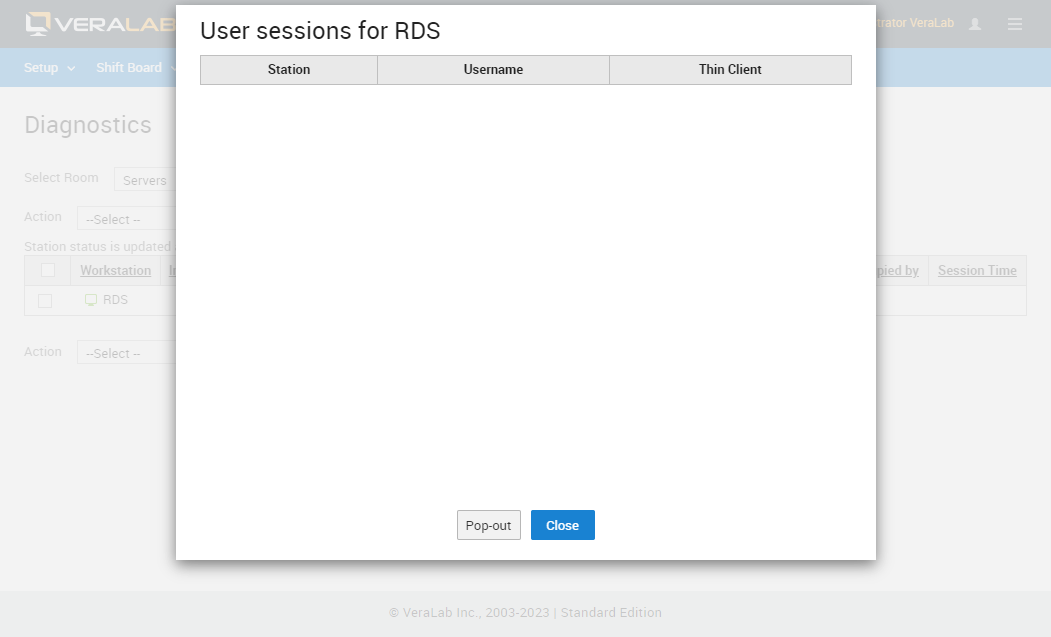 Empty User sessions for RDS window before any thin clients connect