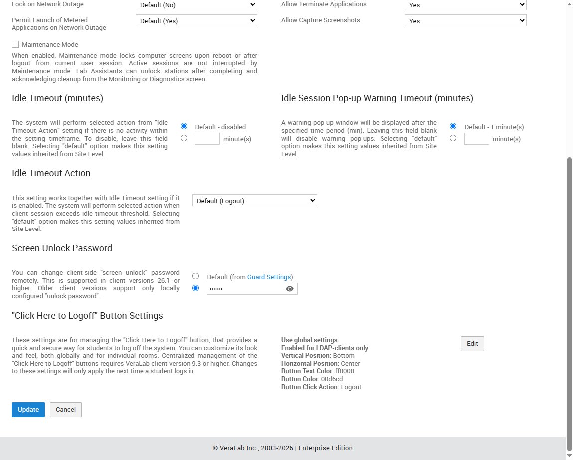 Room settings with the option to inherit the Guard Settings unlock password or set a custom one